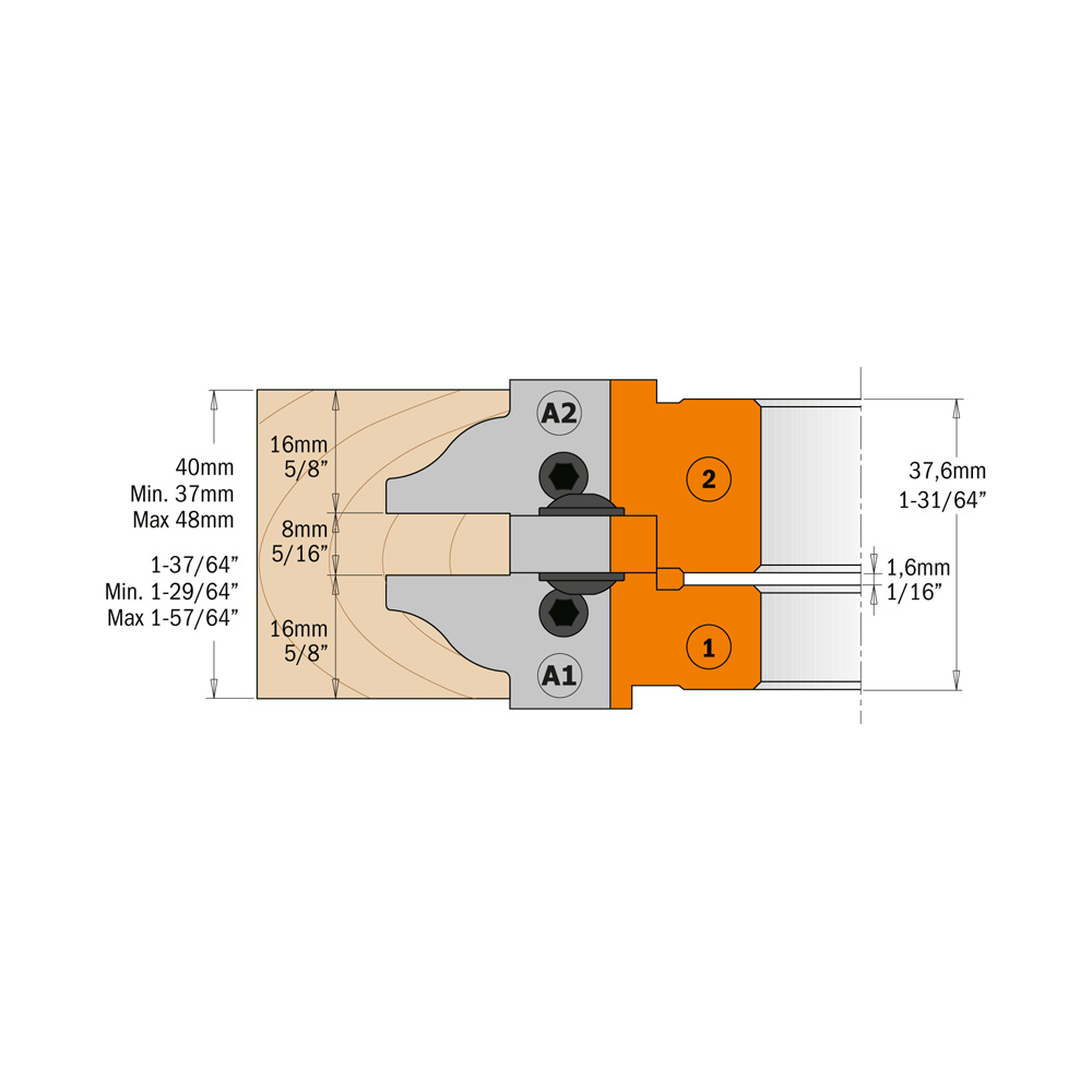 Profile and counter profile cutter head sets