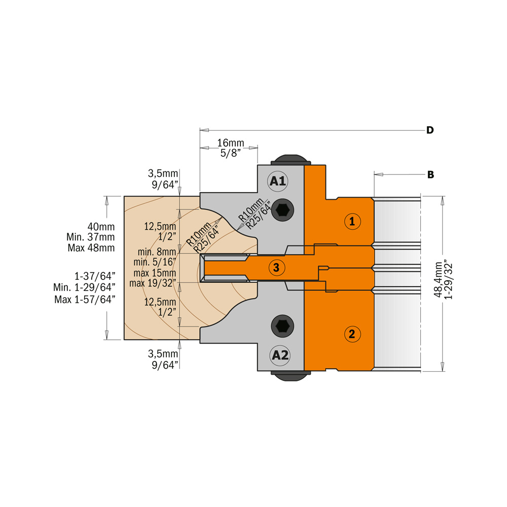 Profile and counter profile cutter head sets