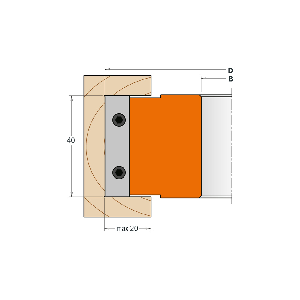 Cutter Head for Rabbeting &amp; Profile Knives 40mm  (1-37/64&quot;)