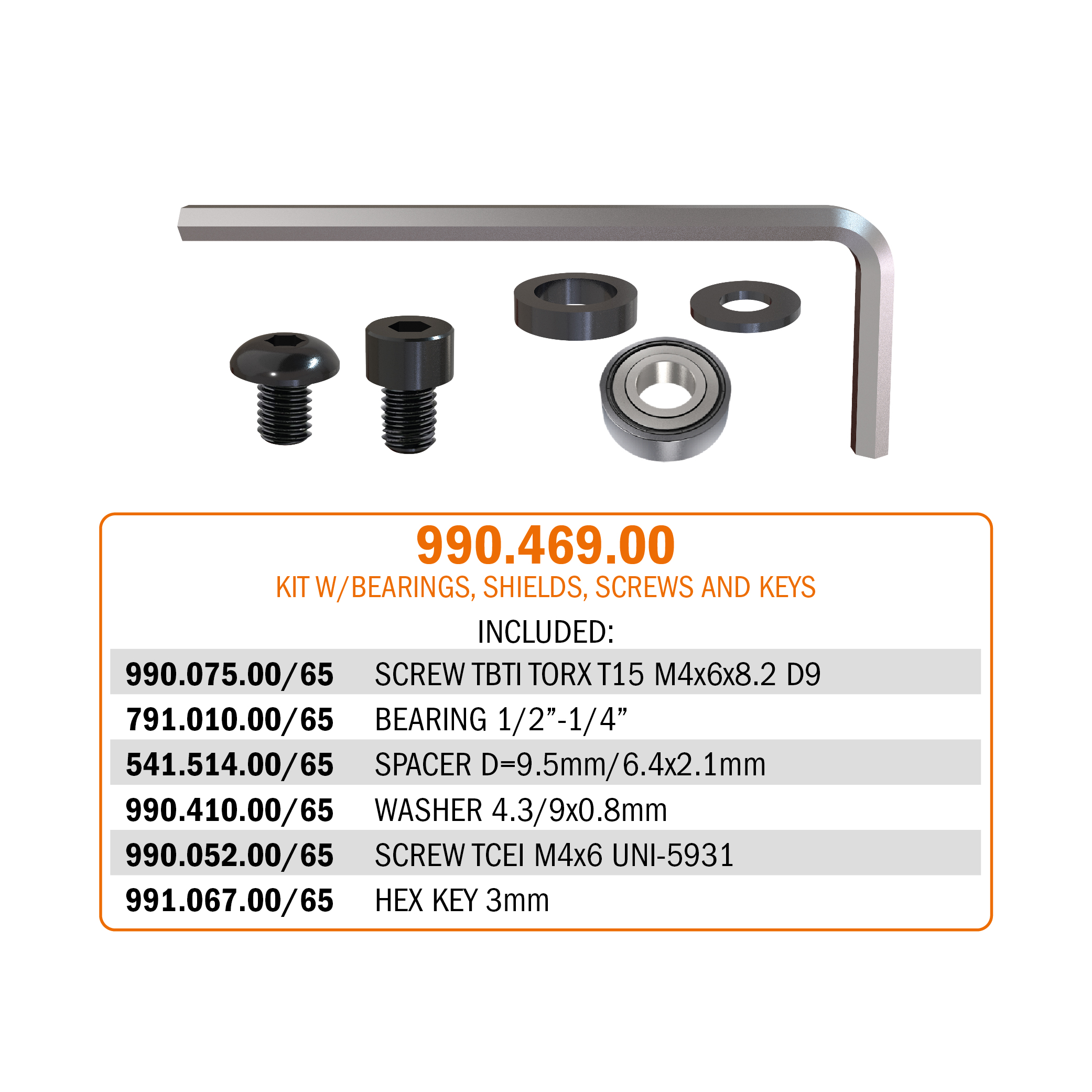 990.4 - Shield, spacer ring, key and screw kit