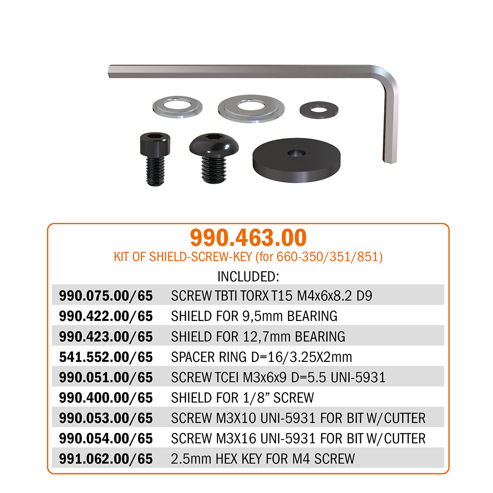 990.4 - Shield, spacer ring, key and screw kit