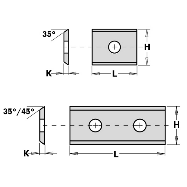 Standard indexable knives - 2 cutting edges