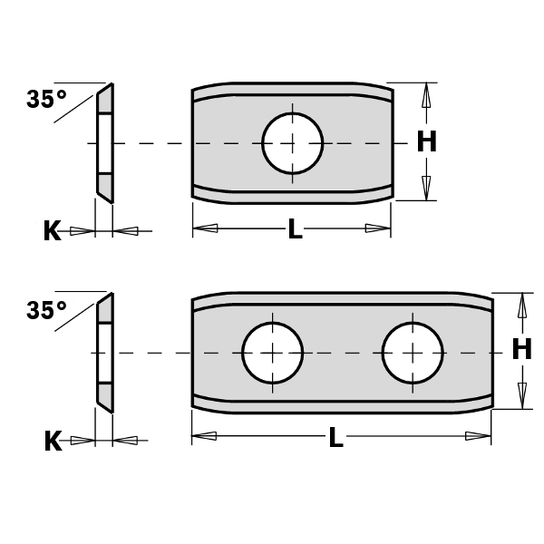 Standard indexable knives - 2 cutting edges