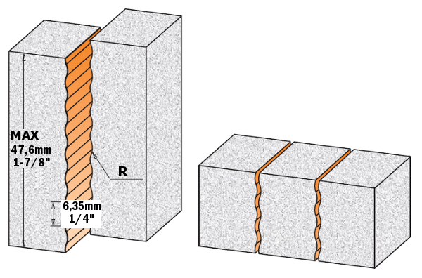 Solid surface wavy joint router bits