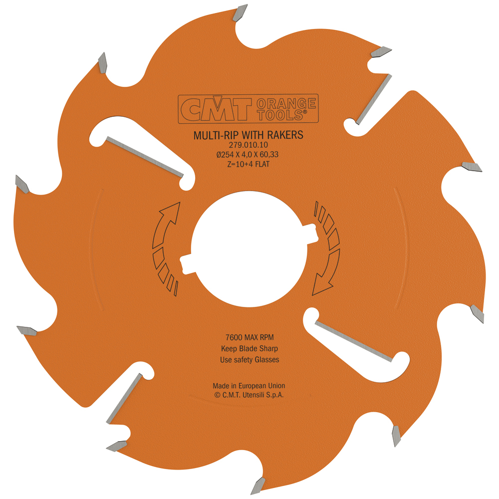 Industrial multi-rip circular saw blades with rakers