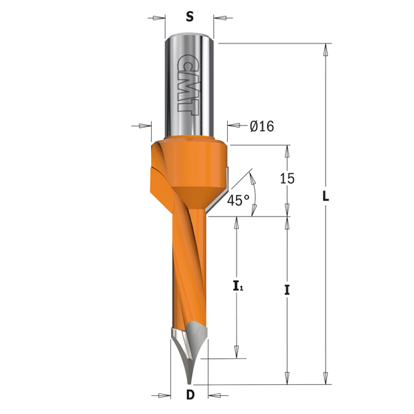 Dowel drills for through holes with countersink