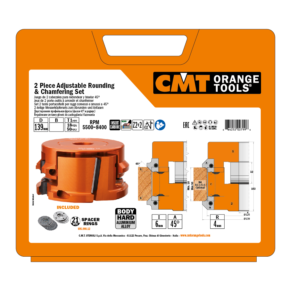 Adjustable Rounding &amp; Chamfering  Cutter Head Set (2 pcs.)